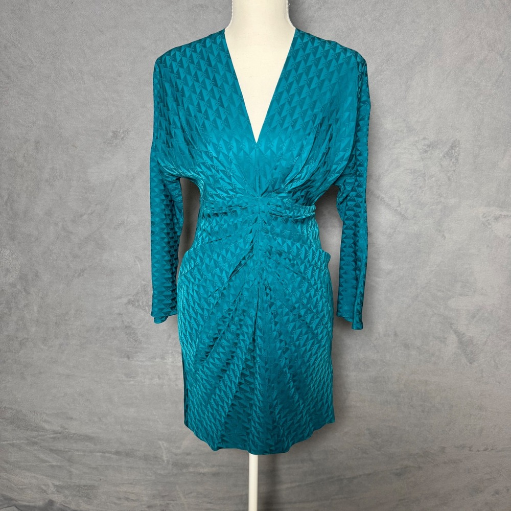 Sandro Paris NWT Size 34 (XS) Teal Jacquard Wrap Mini Dress Paris Chic Luxe